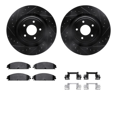 Dynamic Friction Company Front Brake Rotors Drilled and Slotted Black with 5000 Advanced Brake Pads includes Hardware - 8512-40028